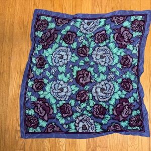 Carole Little Vintage Silk Scarf – Purples, Greens & Blues Floral